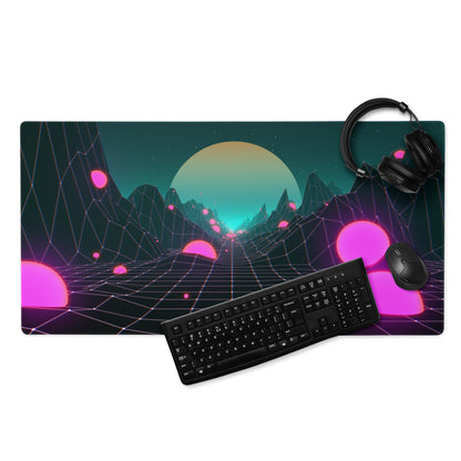 Neon Grid Cyber Scene Mouse Pad - Gaming Mouse Pad Neon Pink Teal Purple For Desktop Setup Cyberpunk Futuristic Mood