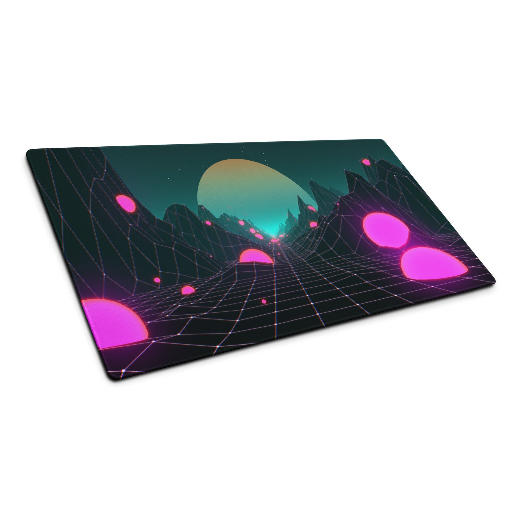 Neon Grid Cyber Scene Mouse Pad - Gaming Mouse Pad Neon Pink Teal Purple For Desktop Setup Cyberpunk Futuristic Mood