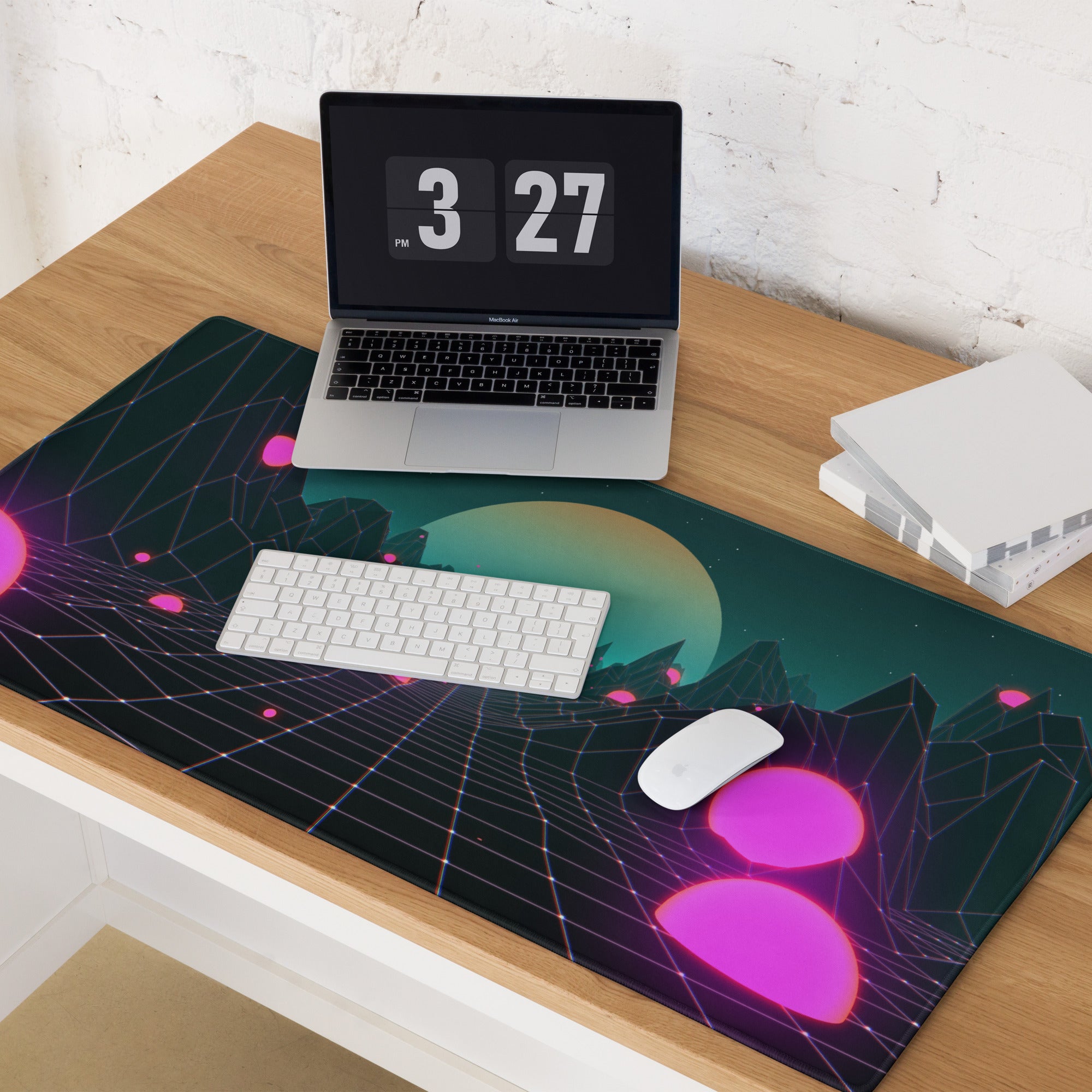 Neon Grid Cyber Scene Mouse Pad - Gaming Mouse Pad Neon Pink Teal Purple For Desktop Setup Cyberpunk Futuristic Mood