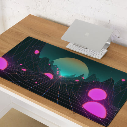 Neon Grid Cyber Scene Mouse Pad - Gaming Mouse Pad Neon Pink Teal Purple For Desktop Setup Cyberpunk Futuristic Mood
