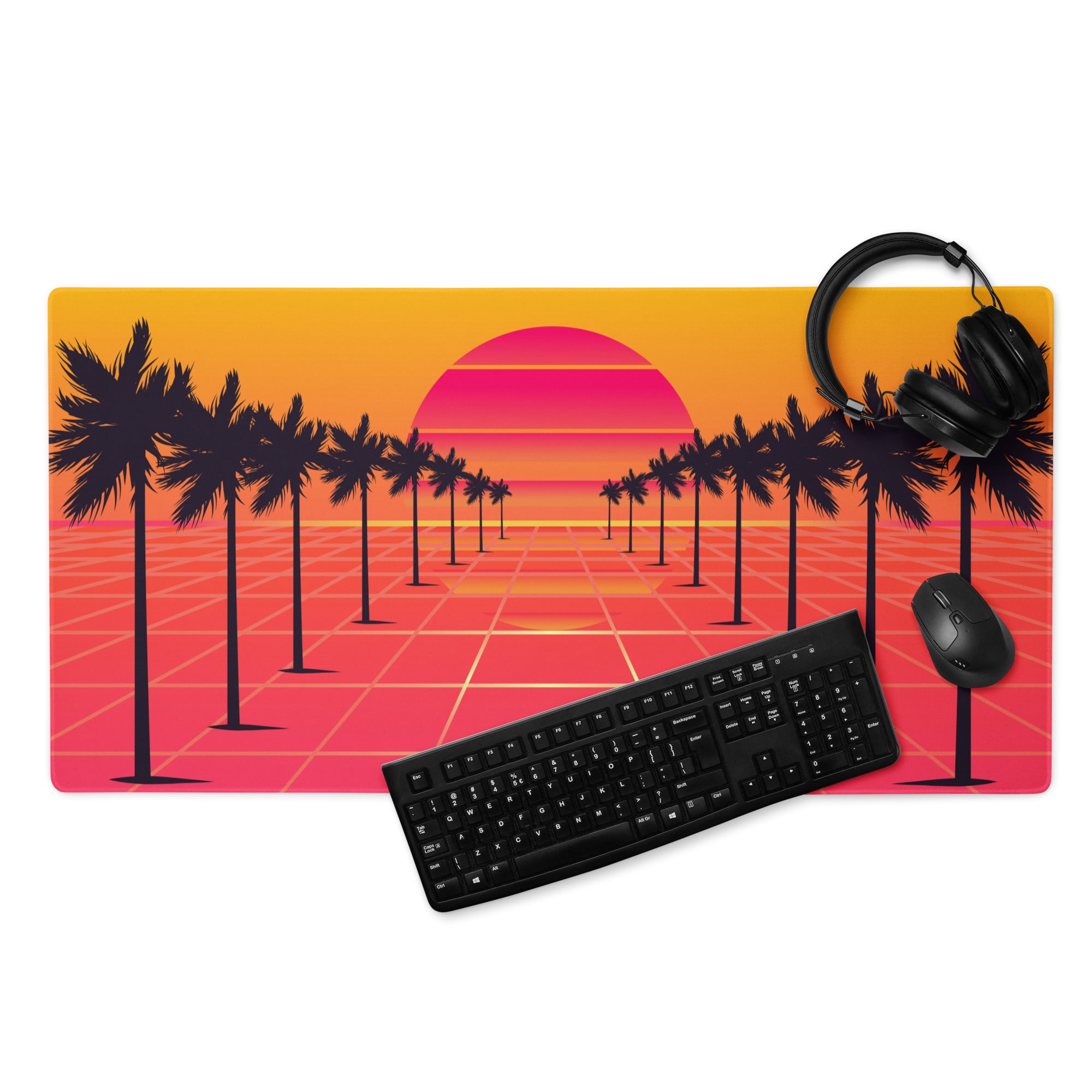 Sunset Palm Gaming Mouse Pad - Gaming Mouse Pad Orange Pink Purple Desktop Setup Retro Non Slip Edge Stitch Vibrant Mood
