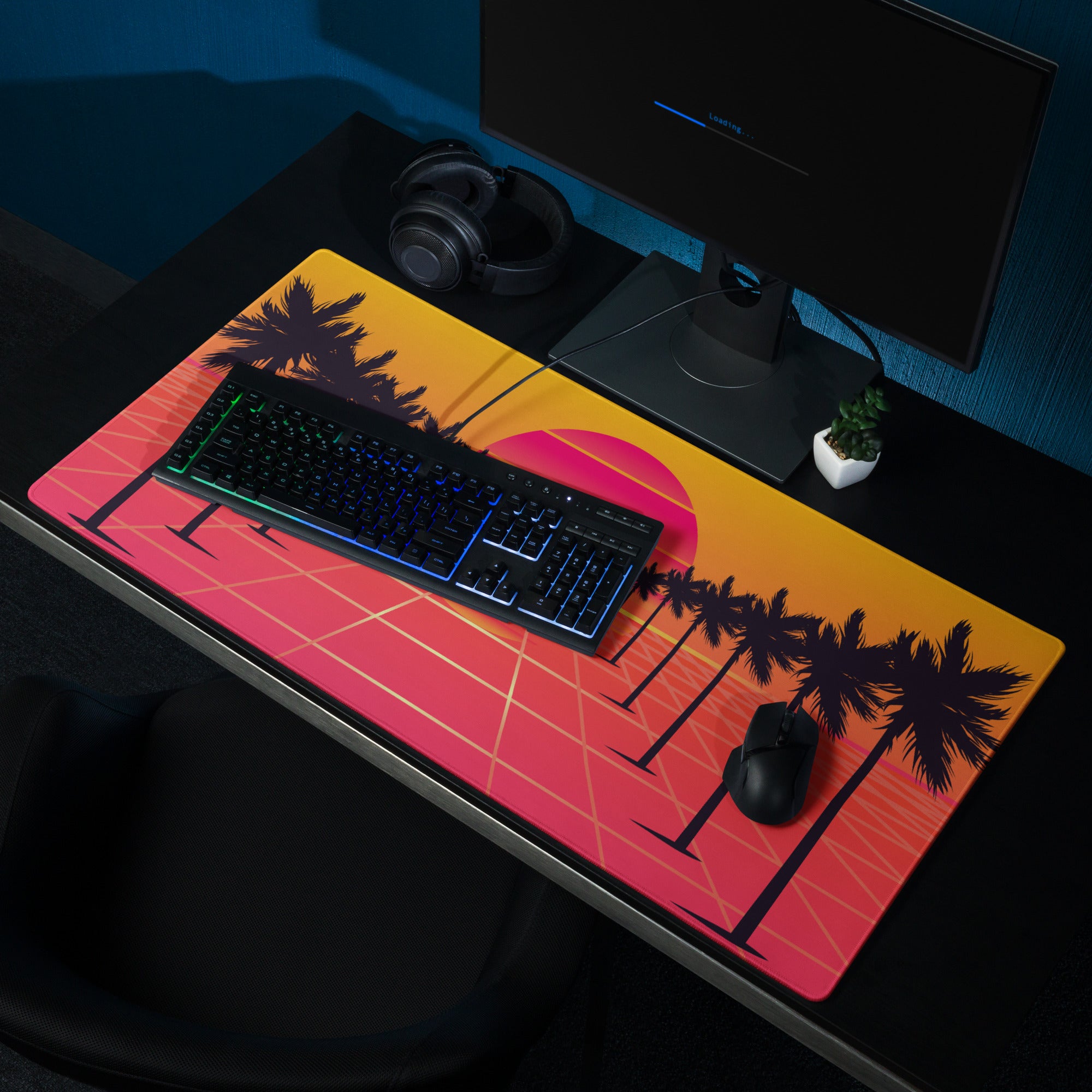 Sunset Palm Gaming Mouse Pad - Gaming Mouse Pad Orange Pink Purple Desktop Setup Retro Non Slip Edge Stitch Vibrant Mood