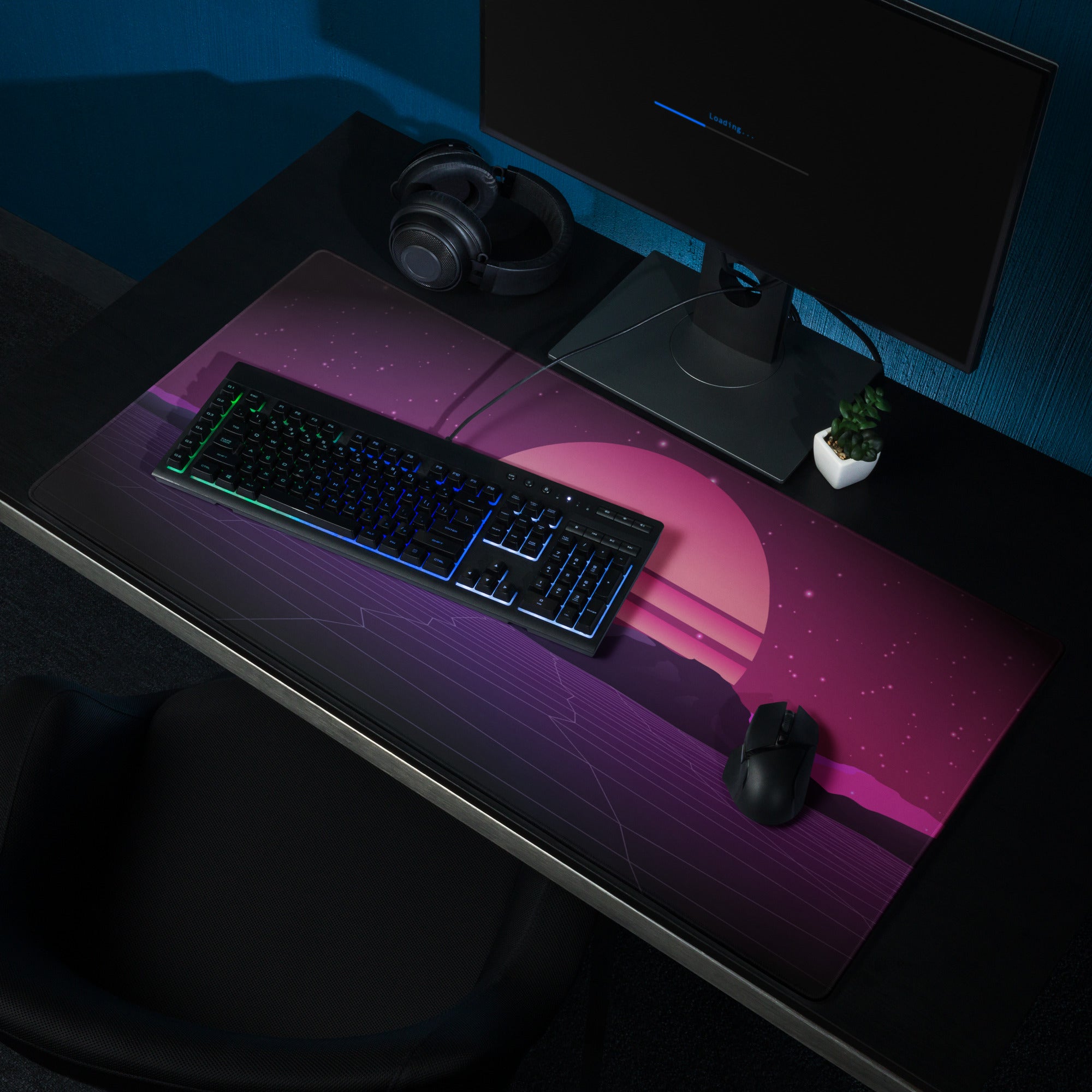 Neon Sunset Gamer Mouse Pad - Mouse Pad Purple Pink Desk Setup Cyberpunk Mood Dreamy Modern Esports Digital Art