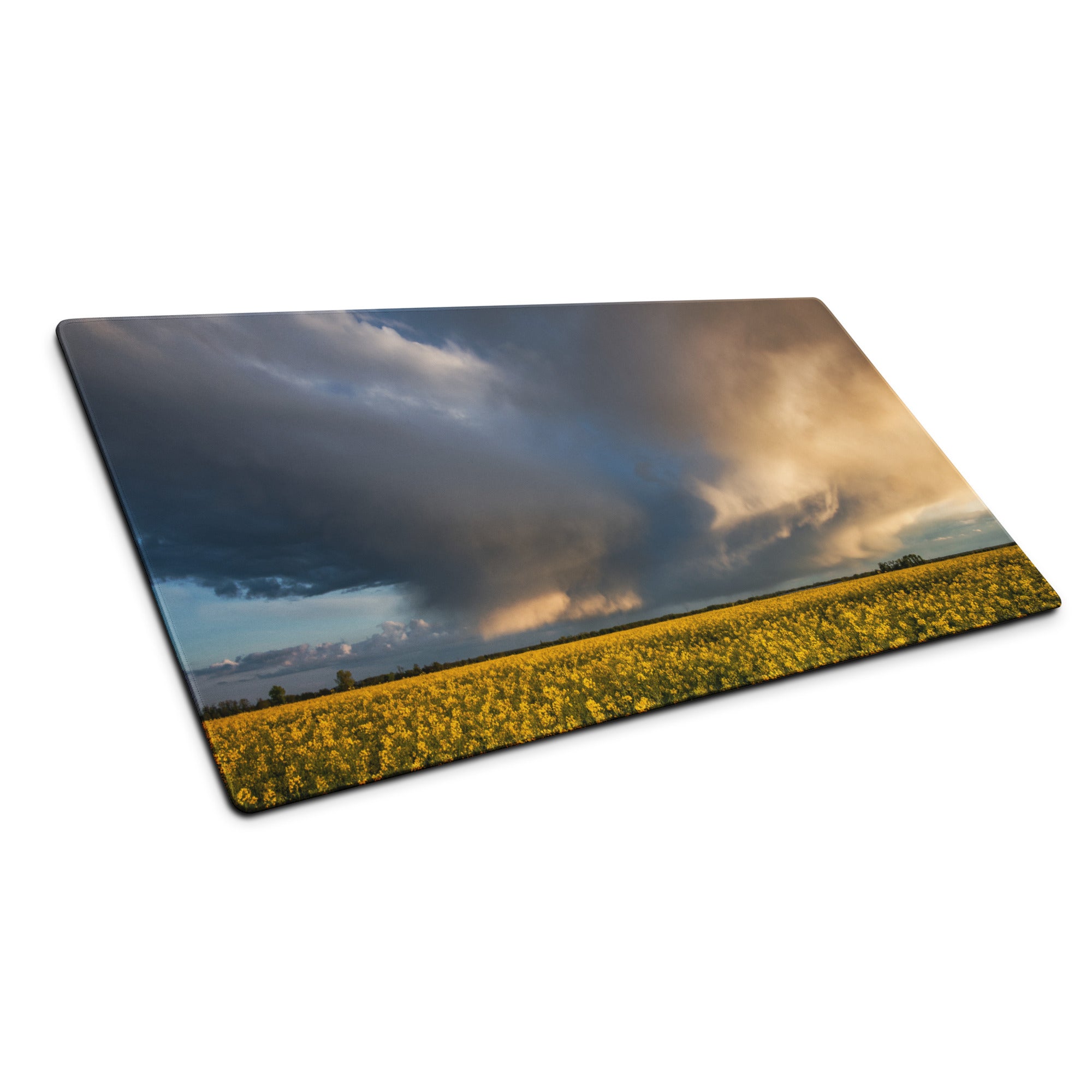 Stormy Canola Field Desk Pad - Landscape Canola Field Yellow Blue Gaming Desk Photo Print - Dramatic Mood Wall Art Photo