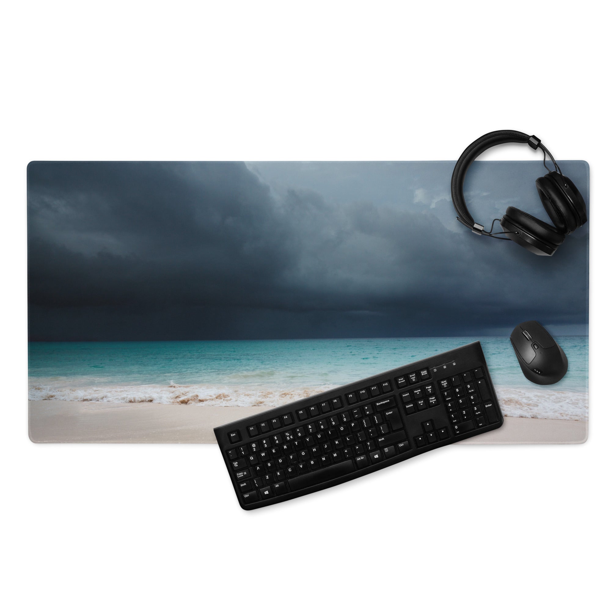 Stormy Ocean Vista Desk Mat - Mouse Pad Navy Blue Teal Beach Coastal Art - Moody Sky Coastal Decor Niche Photo