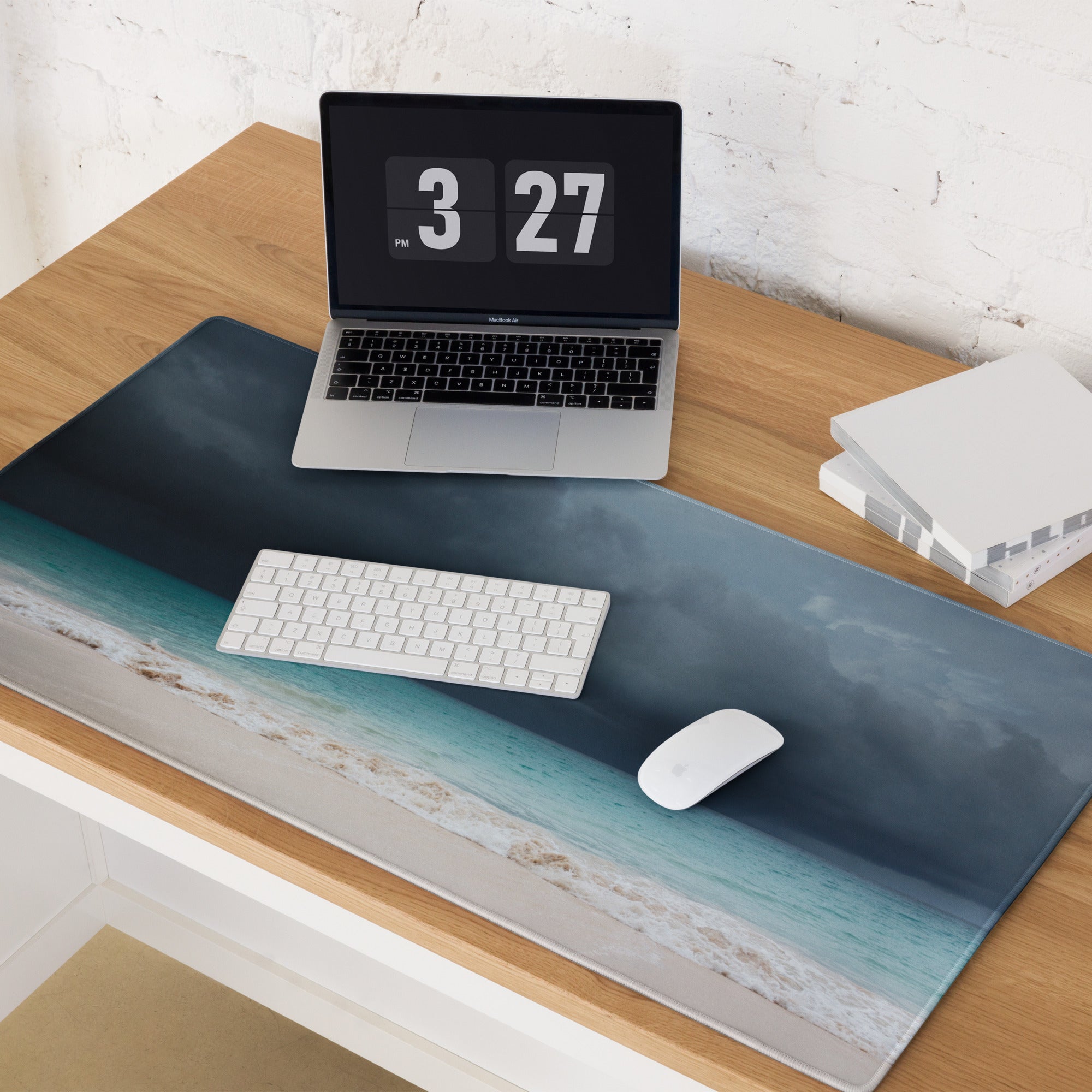 Stormy Ocean Vista Desk Mat - Mouse Pad Navy Blue Teal Beach Coastal Art - Moody Sky Coastal Decor Niche Photo