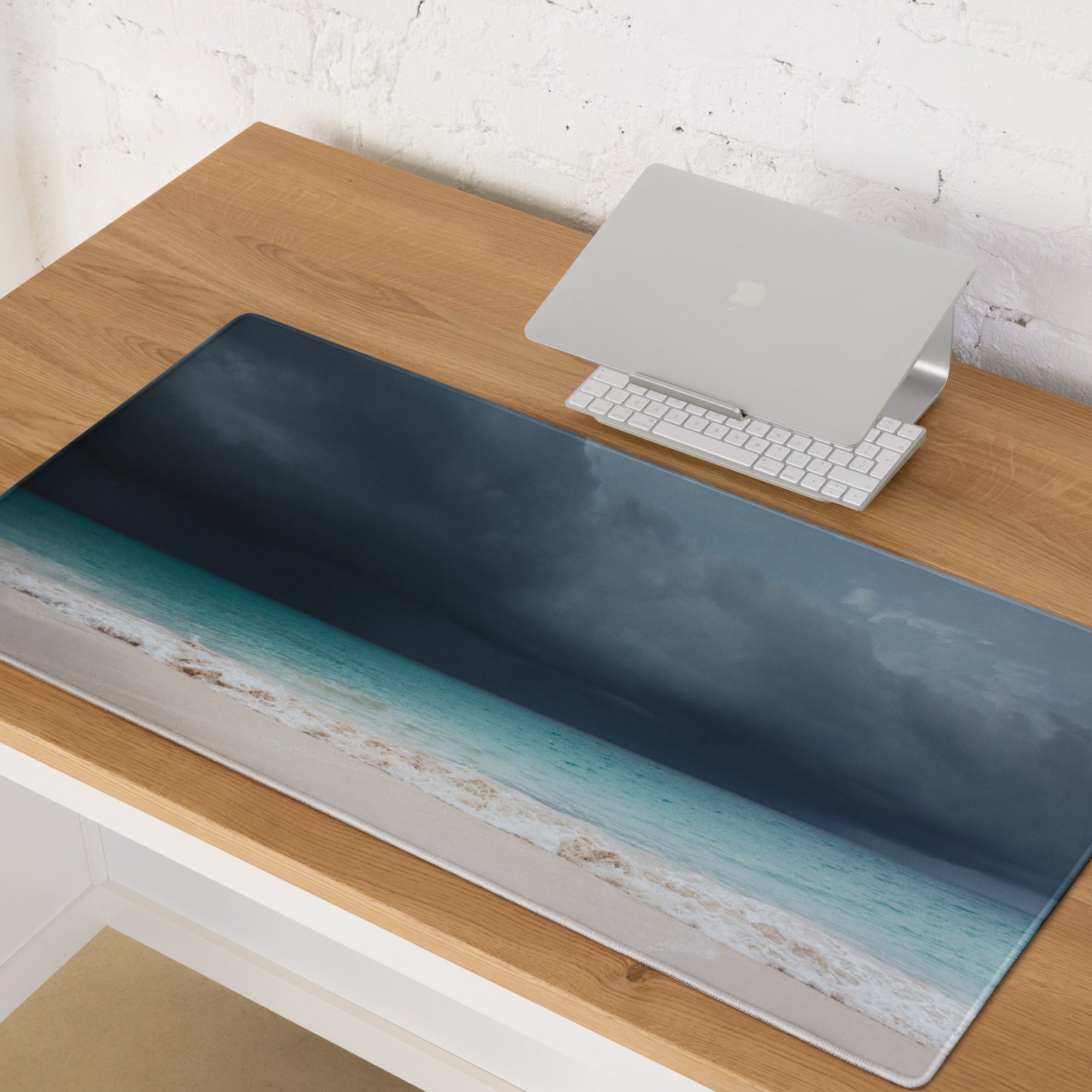 Stormy Ocean Vista Desk Mat - Mouse Pad Navy Blue Teal Beach Coastal Art - Moody Sky Coastal Decor Niche Photo