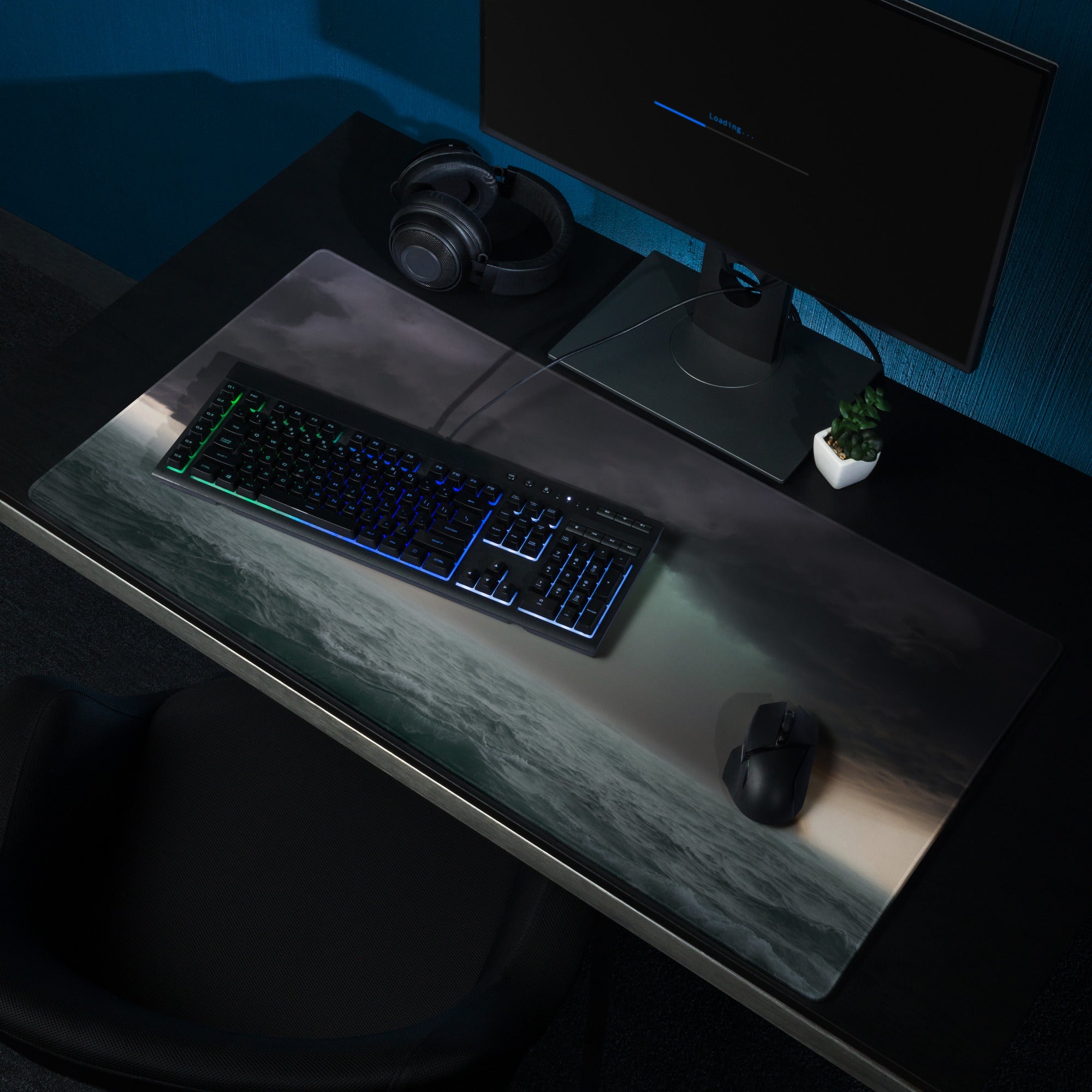 Stormy Ocean Night Gaming Mouse Pad - Gaming Mouse Pad Dark Blue Gray Desk Modern Dramatic Minimalist Decor Matte Print