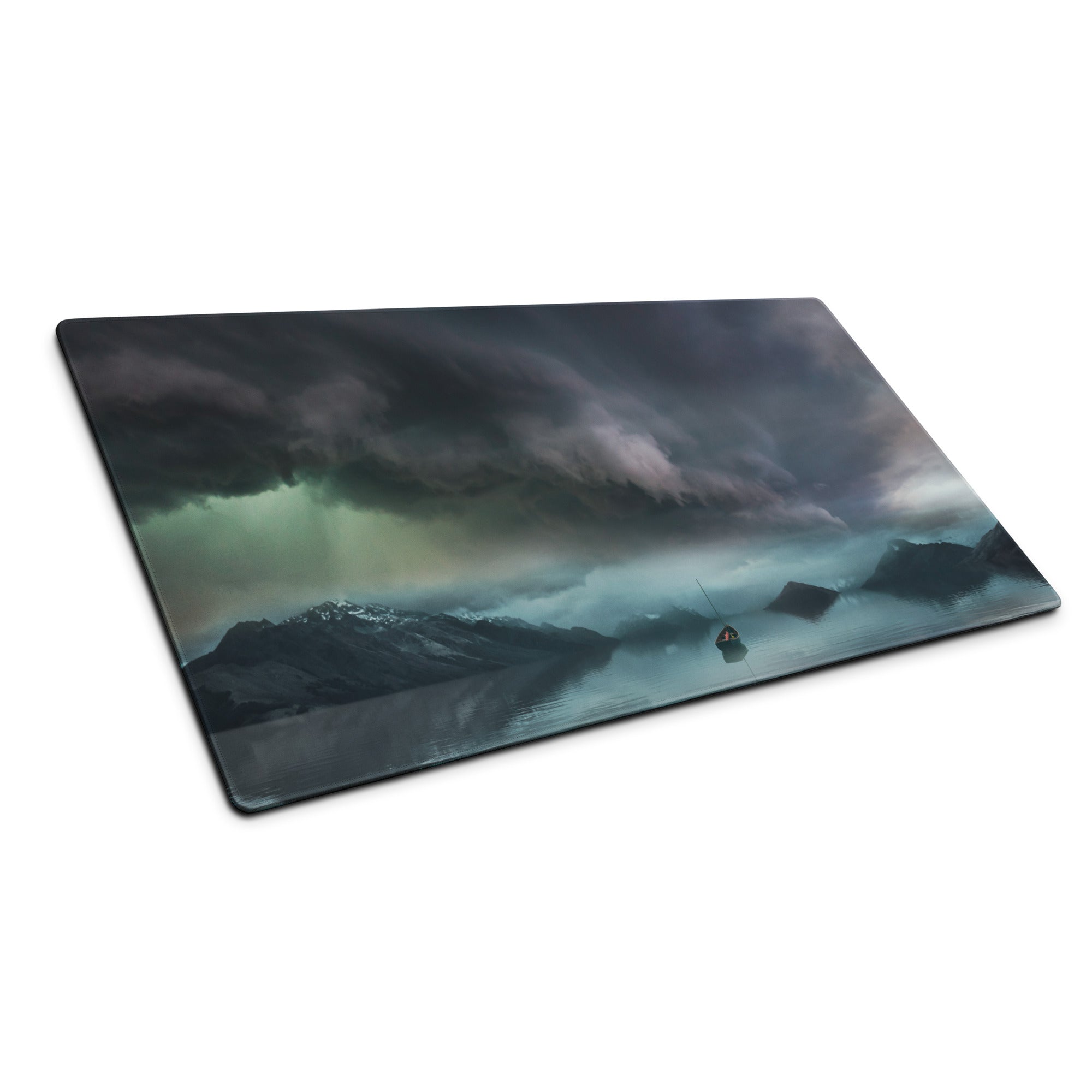 Stormy Mountain Landscape Mouse Pad - Stormy Mountain Landscape Blues Teal Gaming Desk Moody Industrial Modern Large Pad