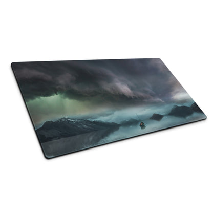 Stormy Mountain Landscape Mouse Pad - Stormy Mountain Landscape Blues Teal Gaming Desk Moody Industrial Modern Large Pad
