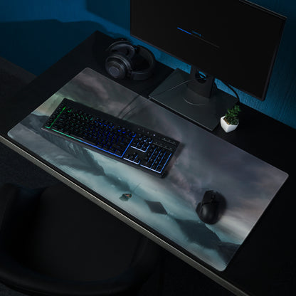 Stormy Mountain Landscape Mouse Pad - Stormy Mountain Landscape Blues Teal Gaming Desk Moody Industrial Modern Large Pad