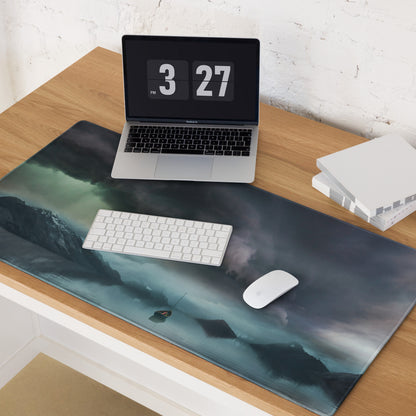 Stormy Mountain Landscape Mouse Pad - Stormy Mountain Landscape Blues Teal Gaming Desk Moody Industrial Modern Large Pad