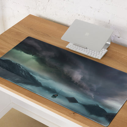 Stormy Mountain Landscape Mouse Pad - Stormy Mountain Landscape Blues Teal Gaming Desk Moody Industrial Modern Large Pad