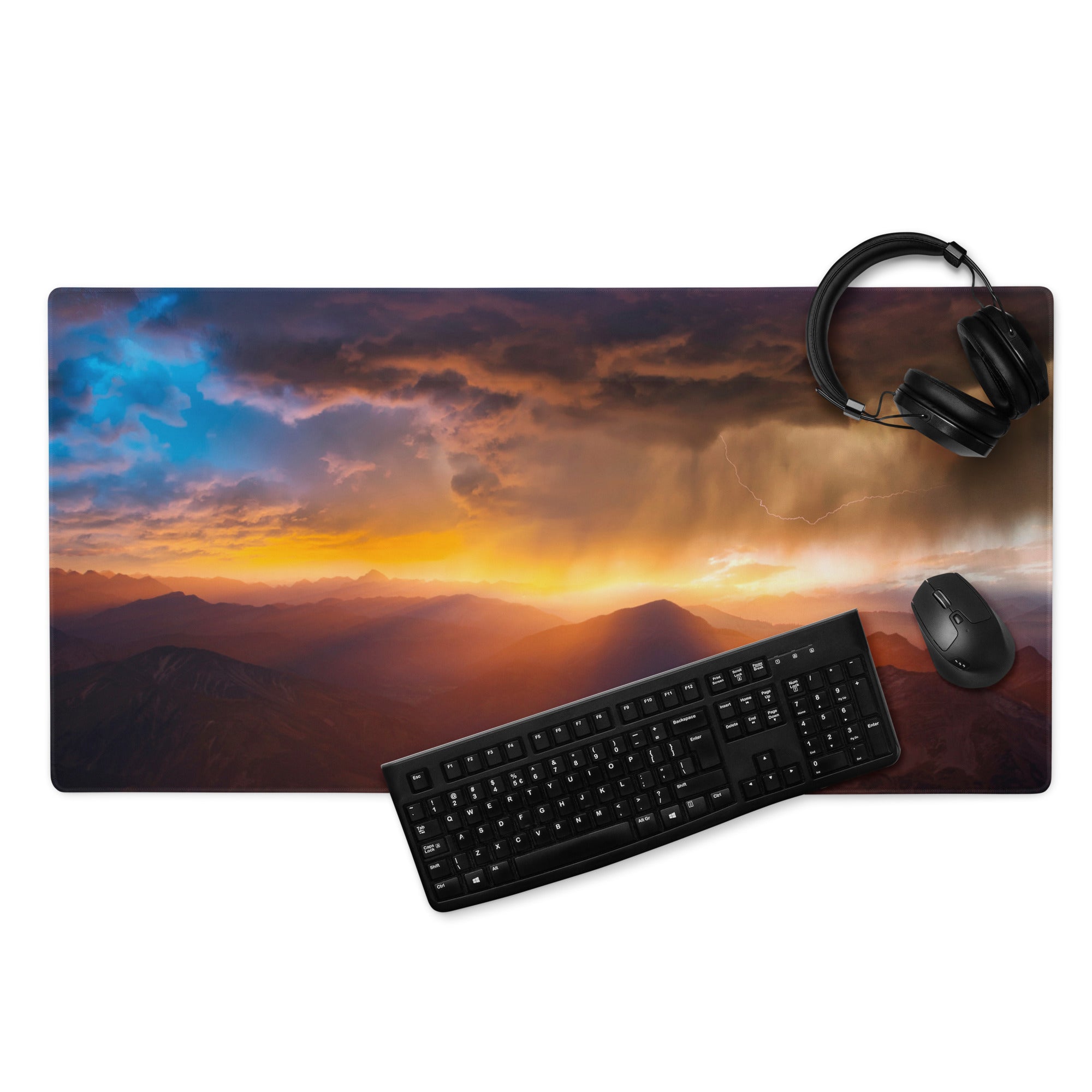 Sunset Mountain Landscape Mouse Pad - Sunset Mountain Orange Purple Gaming Cinematic Dramatic Mood Modern Desk Mat