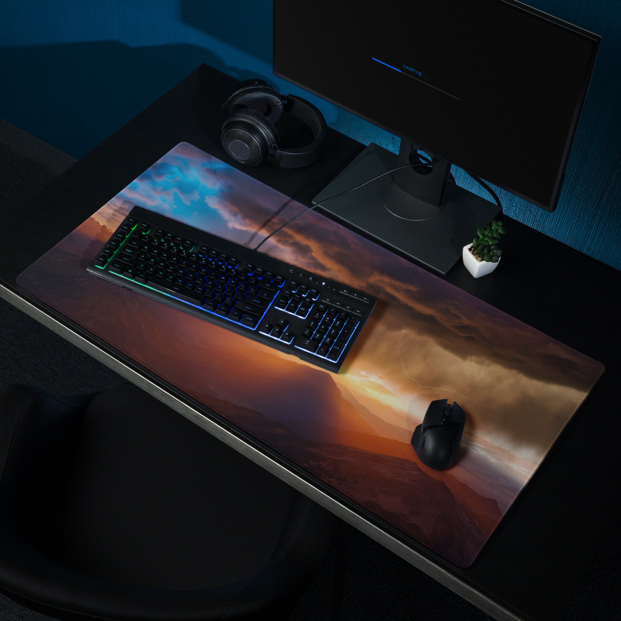 Sunset Mountain Landscape Mouse Pad - Sunset Mountain Orange Purple Gaming Cinematic Dramatic Mood Modern Desk Mat