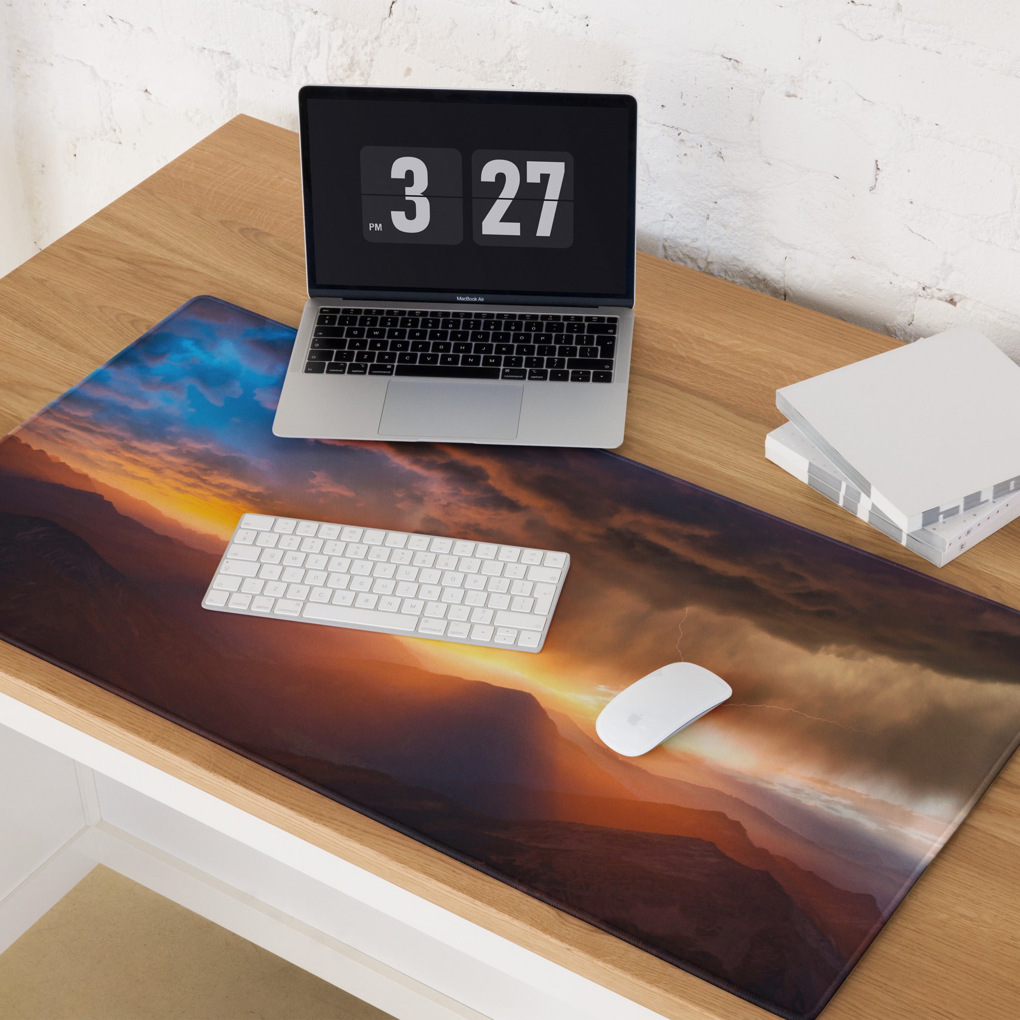 Sunset Mountain Landscape Mouse Pad - Sunset Mountain Orange Purple Gaming Cinematic Dramatic Mood Modern Desk Mat
