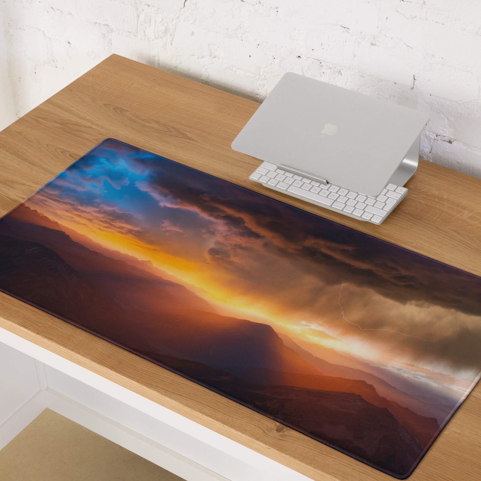 Sunset Mountain Landscape Mouse Pad - Sunset Mountain Orange Purple Gaming Cinematic Dramatic Mood Modern Desk Mat