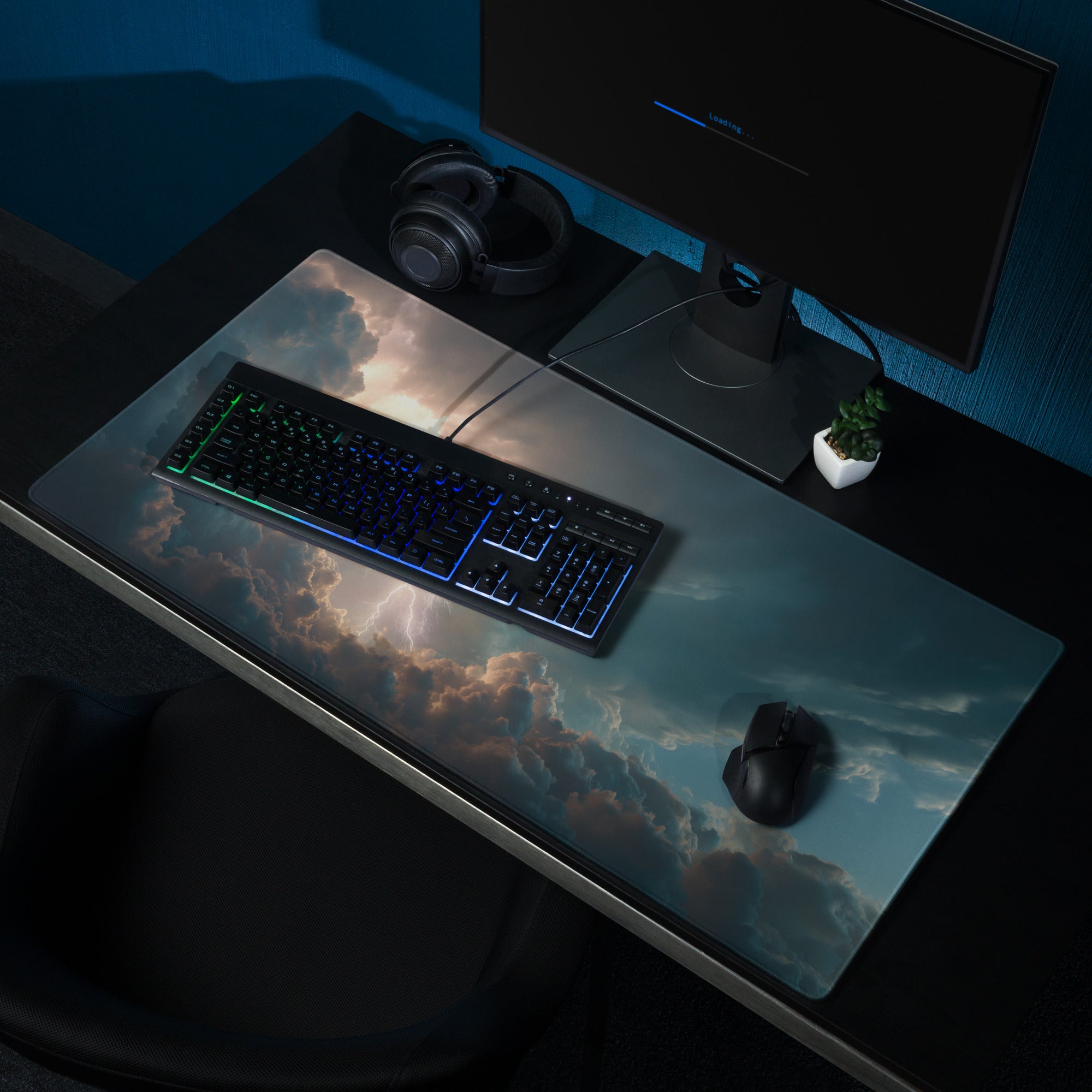 Lightning Storm Gaming Mouse Pad - Gaming Mouse Pad Dark Blue Desktop Modern Moody Atmosphere Esports Photography