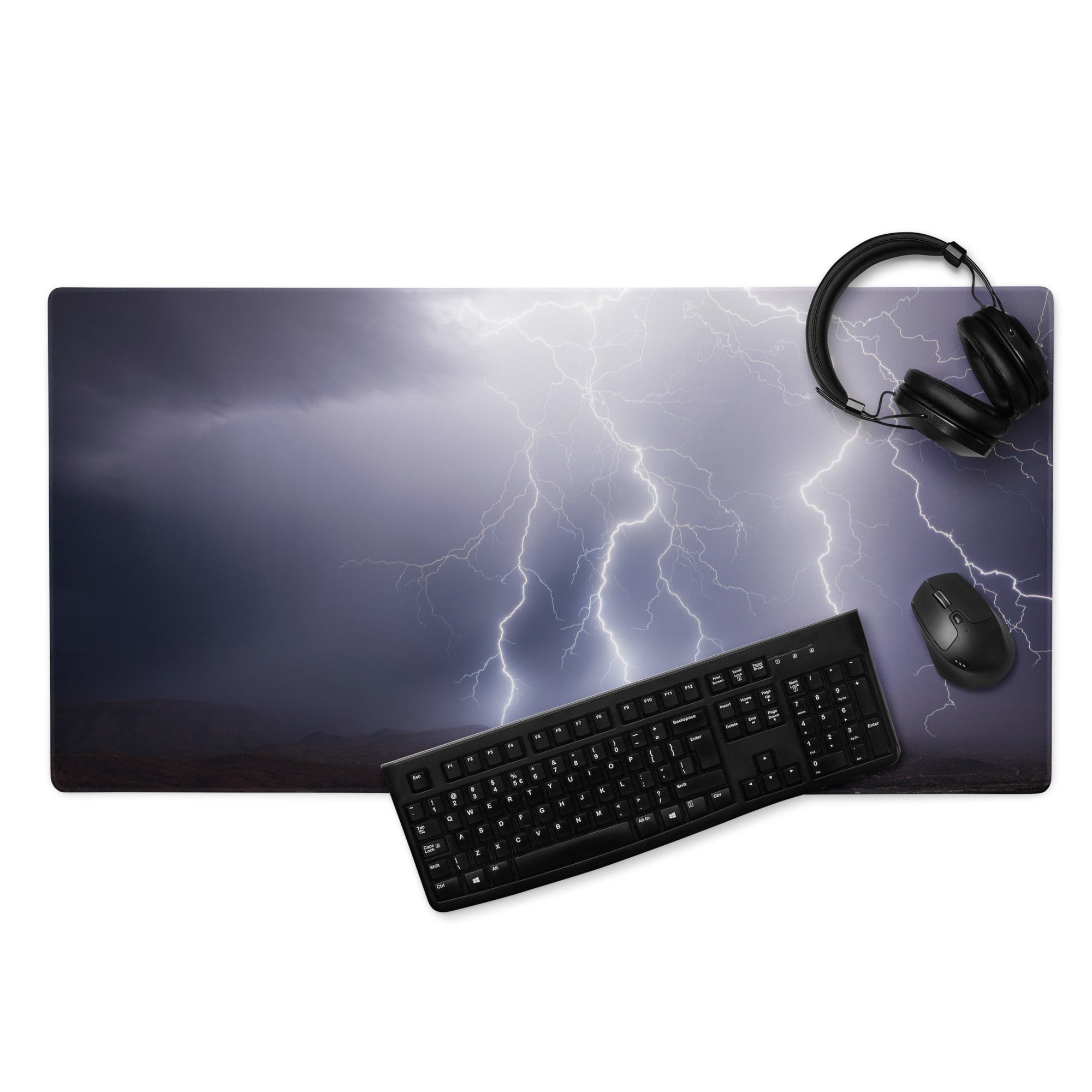 Storm Lightning Pro Gaming Pad - Gaming Mouse Pad Purple Gray Desktop Setup Cinematic Dramatic Mood Storm Graphic Photo