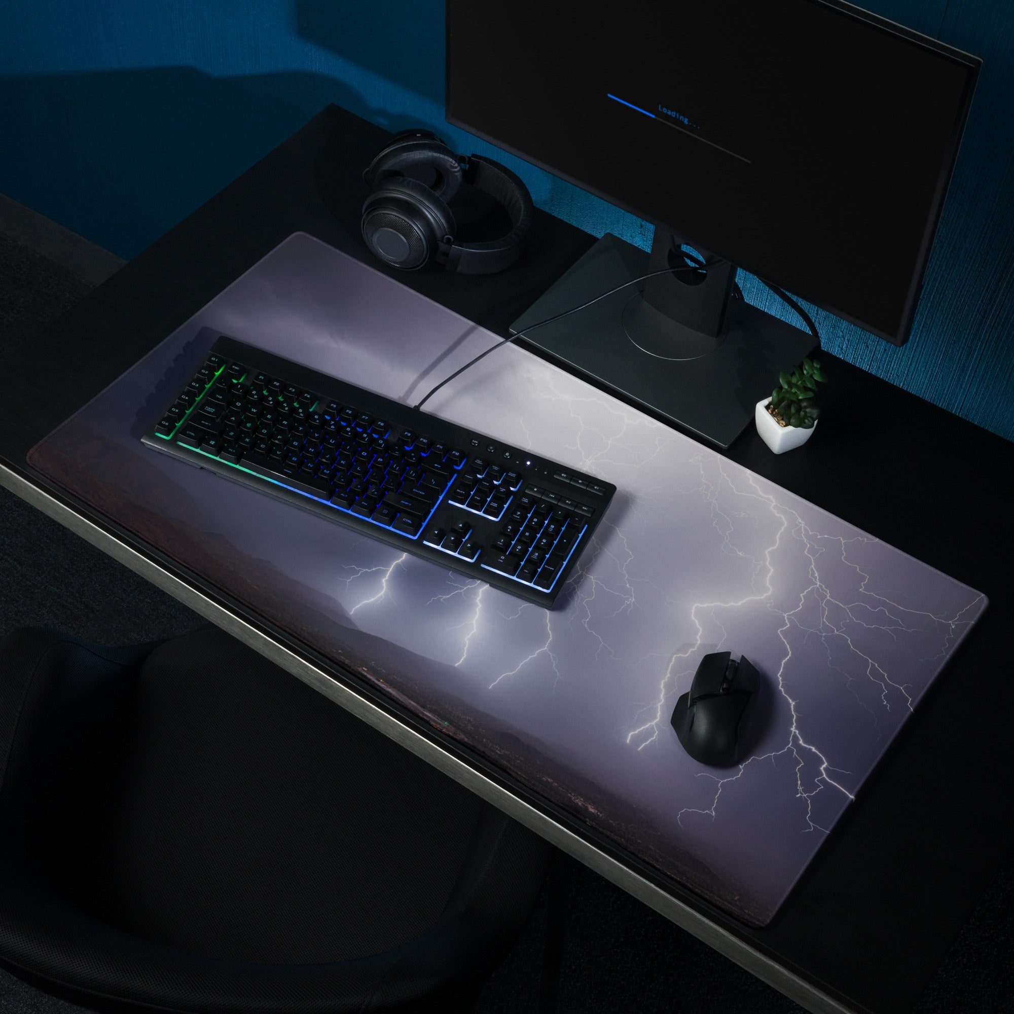 Storm Lightning Pro Gaming Pad - Gaming Mouse Pad Purple Gray Desktop Setup Cinematic Dramatic Mood Storm Graphic Photo