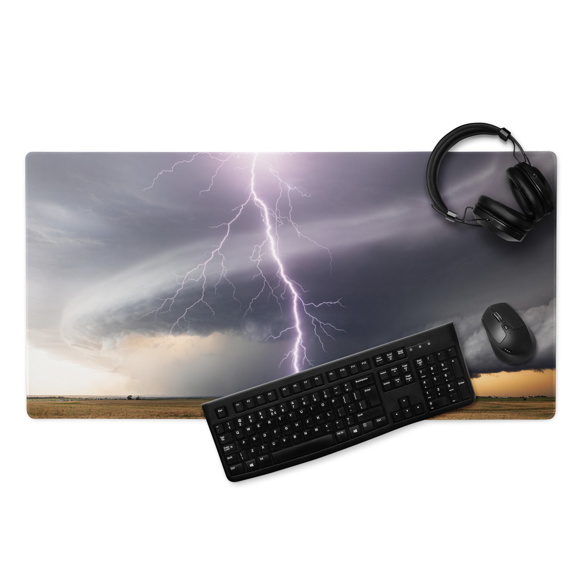 Lightning Storm Large Gaming Mouse Pad - Gaming Mouse Pad Purple Gray Desktop Setup Modern Stormy Mood Desk Mat Photo