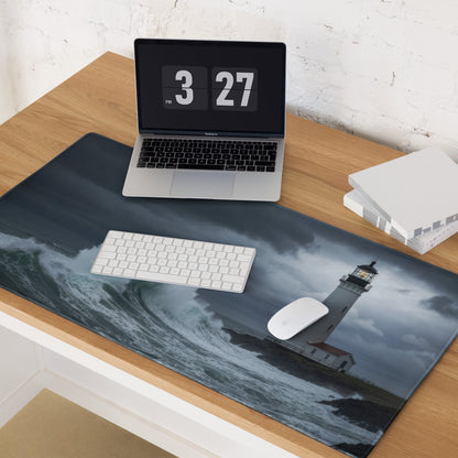Stormy Lighthouse Ocean Nightscape - Lighthouse Ocean Scene Navy Blue Desk Mat Moody Nautical Decor Gaming Mouse Pad