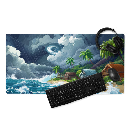 Stormy Island Oasis Mouse Pad - Tropical Navy Blue Palms Desk Digital Moody Coastal Decor Gaming Mat