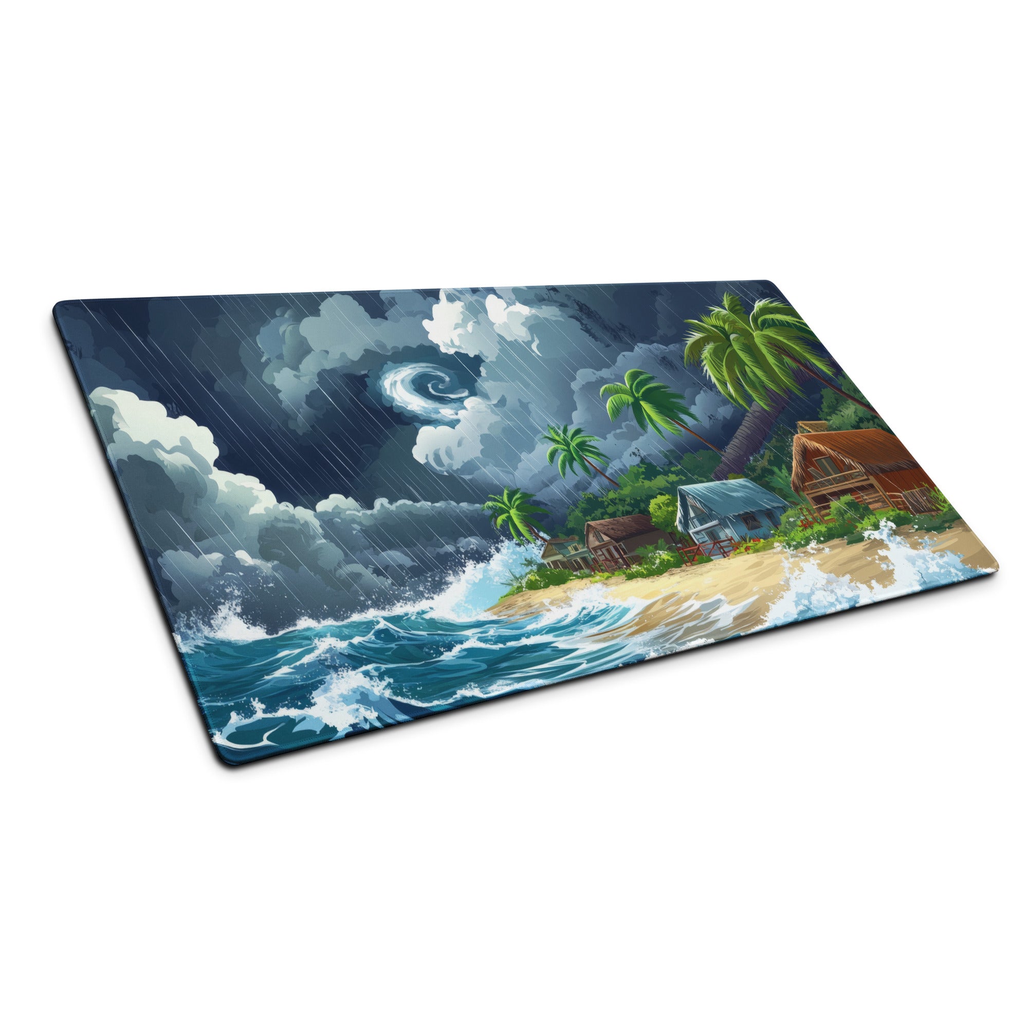 Stormy Island Oasis Mouse Pad - Tropical Navy Blue Palms Desk Digital Moody Coastal Decor Gaming Mat