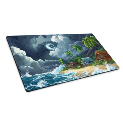 Stormy Island Oasis Mouse Pad - Tropical Navy Blue Palms Desk Digital Moody Coastal Decor Gaming Mat