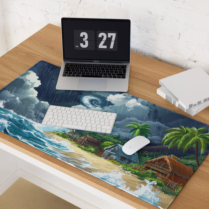 Stormy Island Oasis Mouse Pad - Tropical Navy Blue Palms Desk Digital Moody Coastal Decor Gaming Mat