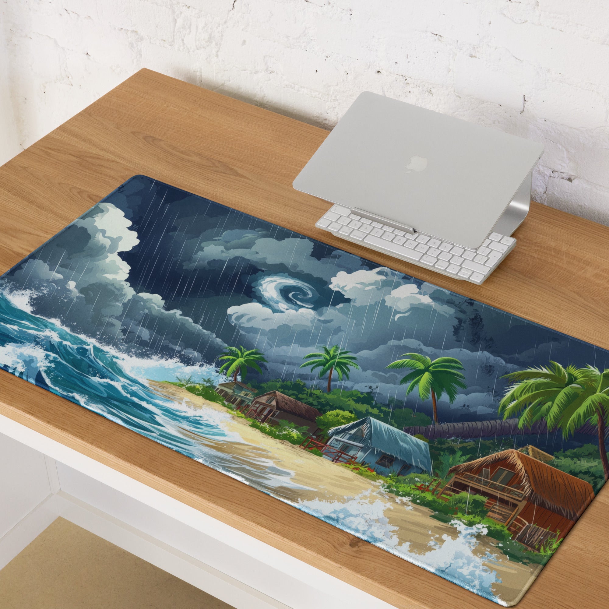 Stormy Island Oasis Mouse Pad - Tropical Navy Blue Palms Desk Digital Moody Coastal Decor Gaming Mat
