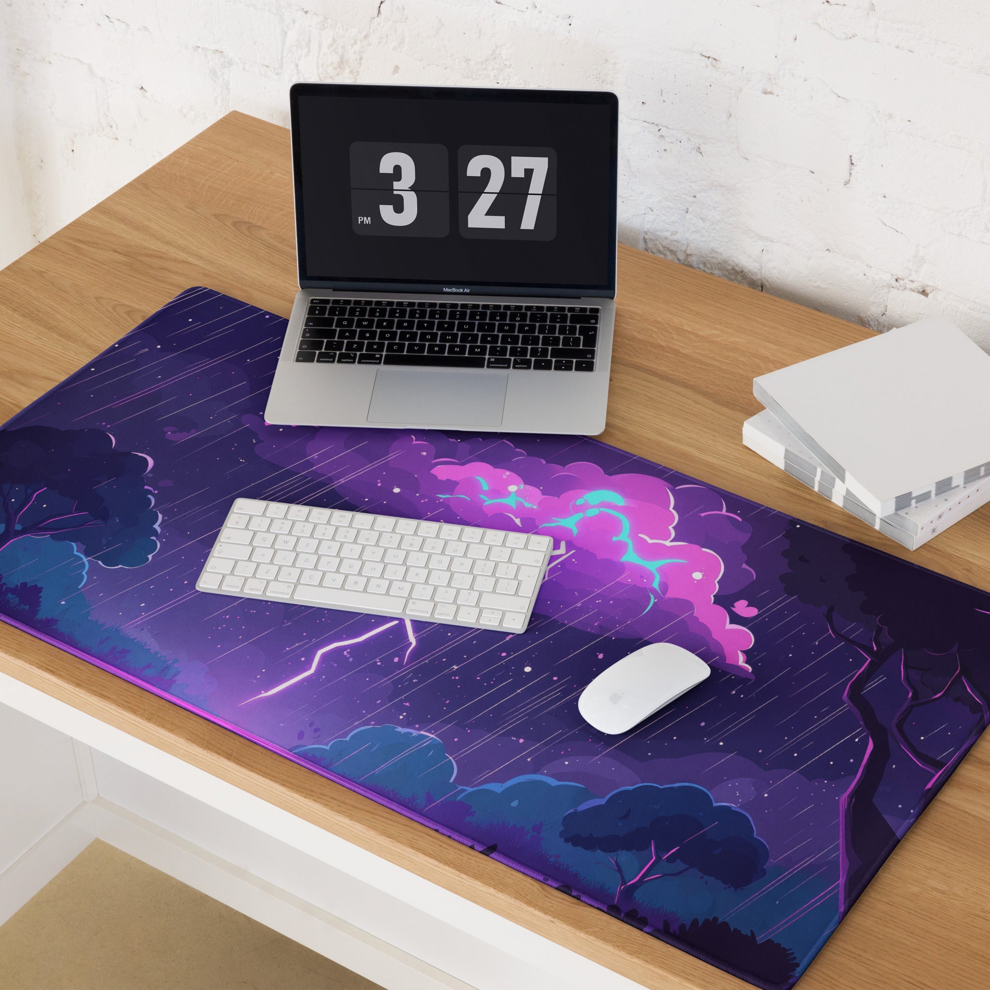 Nebula Storm Gaming Pad - Gaming Mouse Pad Purple Blue Desktop Cyberpunk - Stormy Futuristic Lightning Desk Mat Digital Art