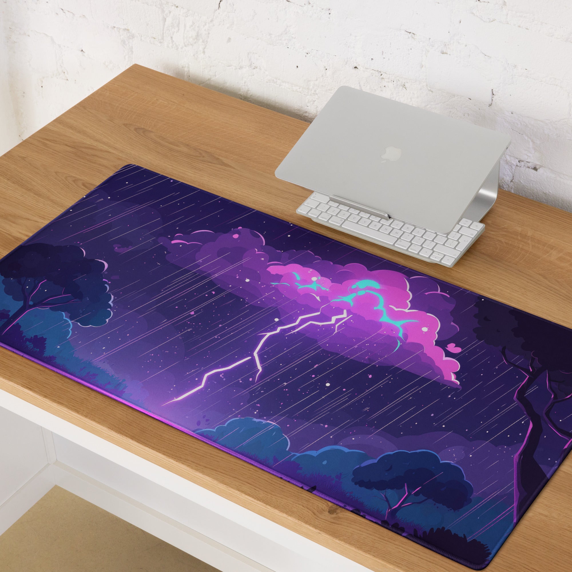 Nebula Storm Gaming Pad - Gaming Mouse Pad Purple Blue Desktop Cyberpunk - Stormy Futuristic Lightning Desk Mat Digital Art