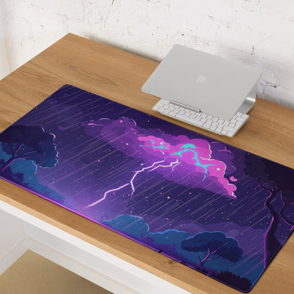 Nebula Storm Gaming Pad - Gaming Mouse Pad Purple Blue Desktop Cyberpunk - Stormy Futuristic Lightning Desk Mat Digital Art