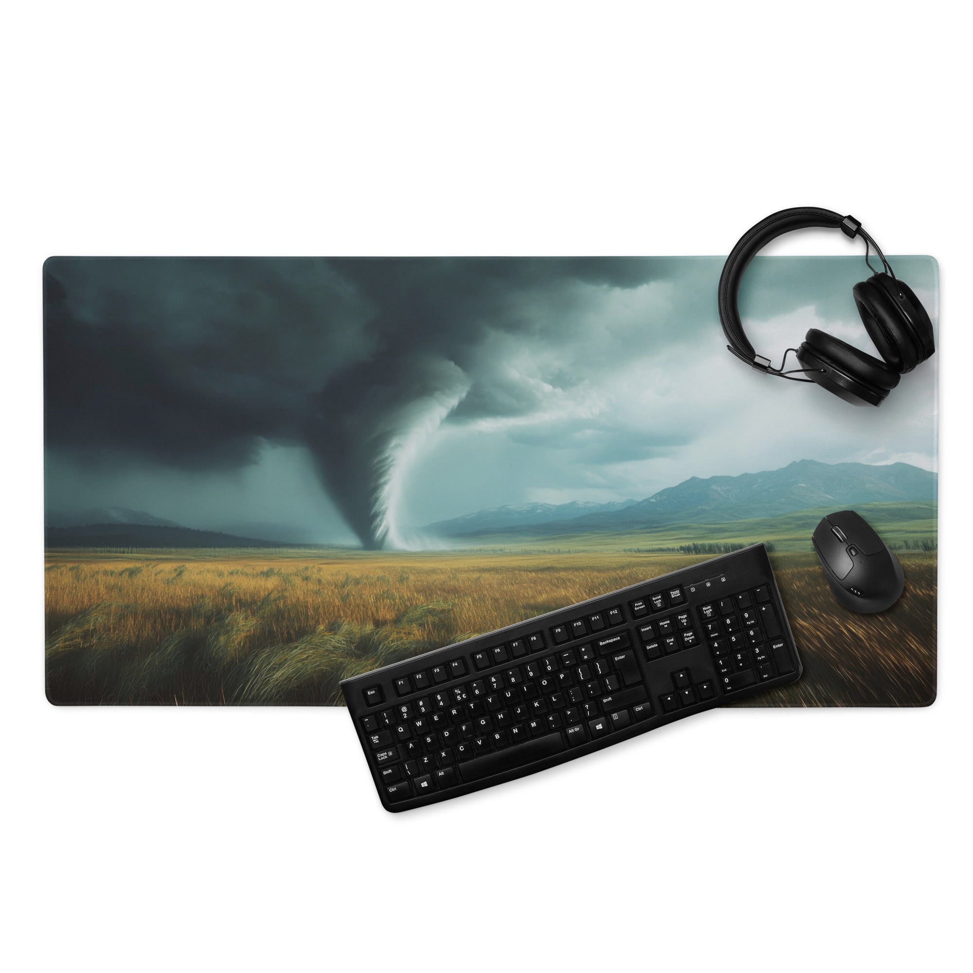 Storm Tornado Field Gaming Pad - Tornado Storm Blue Gray Desktop Gaming Dramatic Mood Modern Decor Gaming Desk Photo