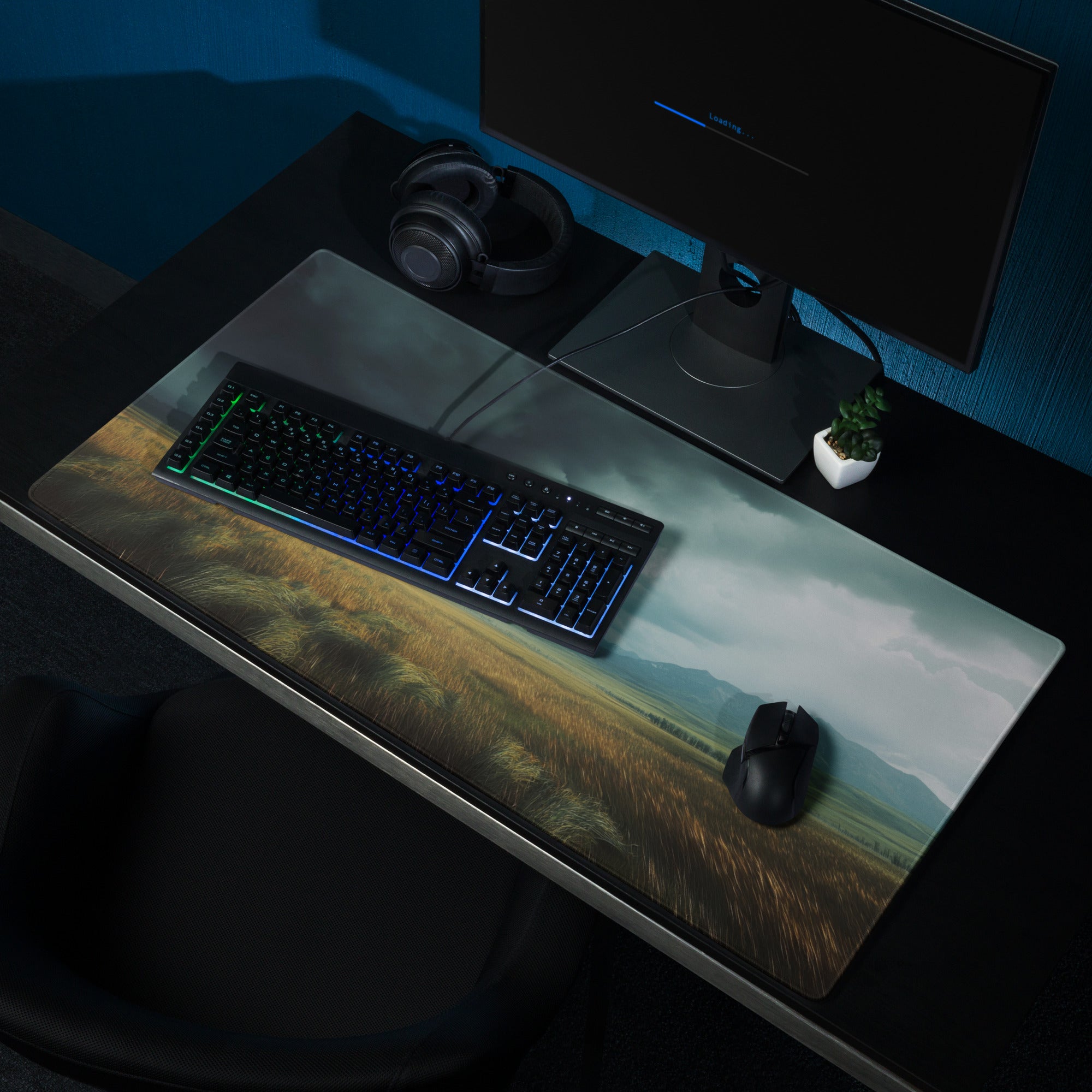 Storm Tornado Field Gaming Pad - Tornado Storm Blue Gray Desktop Gaming Dramatic Mood Modern Decor Gaming Desk Photo