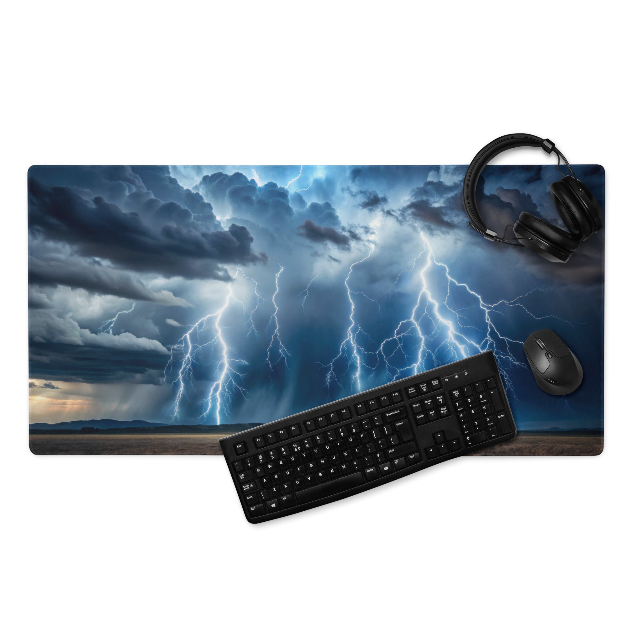 Storm Lightning Mouse Pad - Storm Lightning Blue Gray White Gaming Cinematic - Dramatic Modern Desk Mat Photography