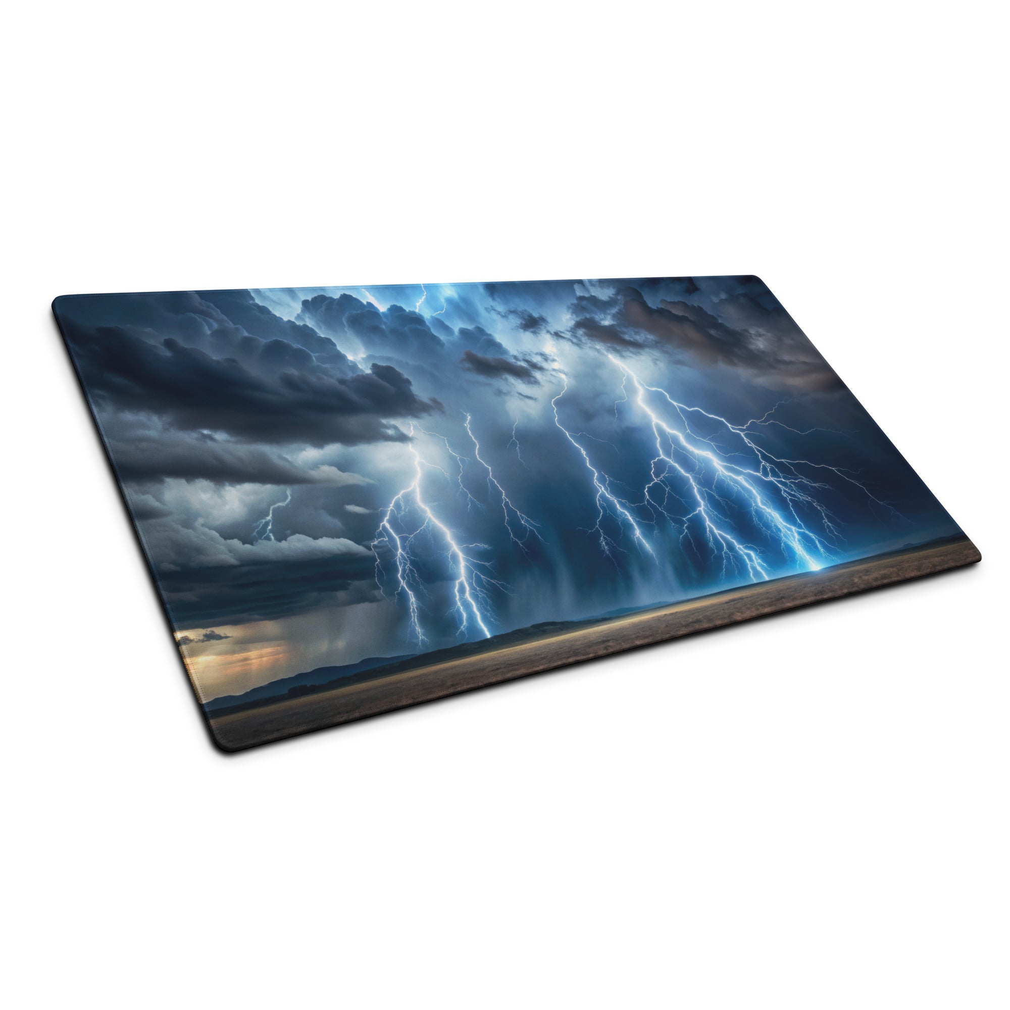 Storm Lightning Mouse Pad - Storm Lightning Blue Gray White Gaming Cinematic - Dramatic Modern Desk Mat Photography