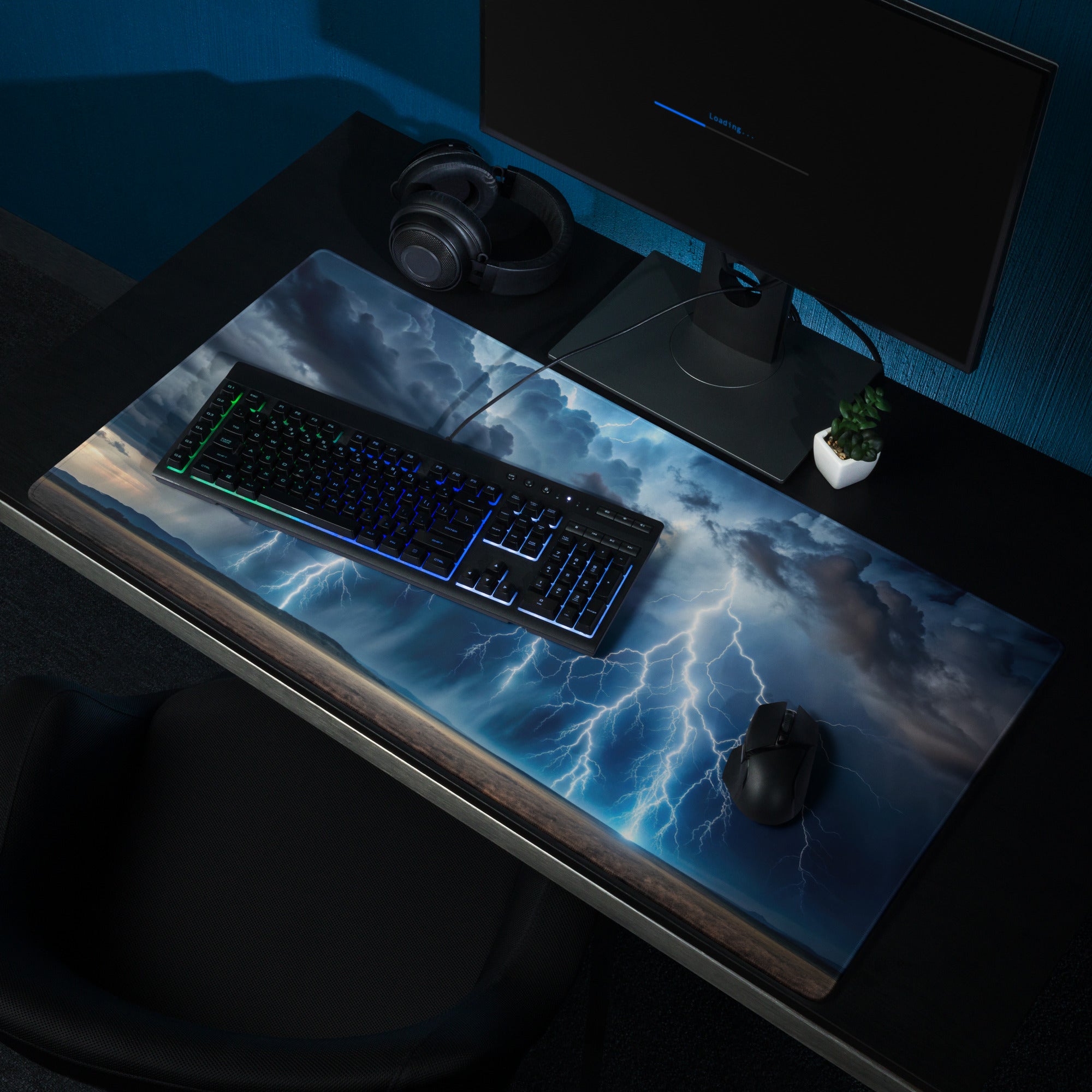 Storm Lightning Mouse Pad - Storm Lightning Blue Gray White Gaming Cinematic - Dramatic Modern Desk Mat Photography