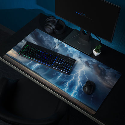 Storm Lightning Mouse Pad - Storm Lightning Blue Gray White Gaming Cinematic - Dramatic Modern Desk Mat Photography