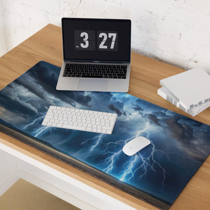 Storm Lightning Mouse Pad - Storm Lightning Blue Gray White Gaming Cinematic - Dramatic Modern Desk Mat Photography