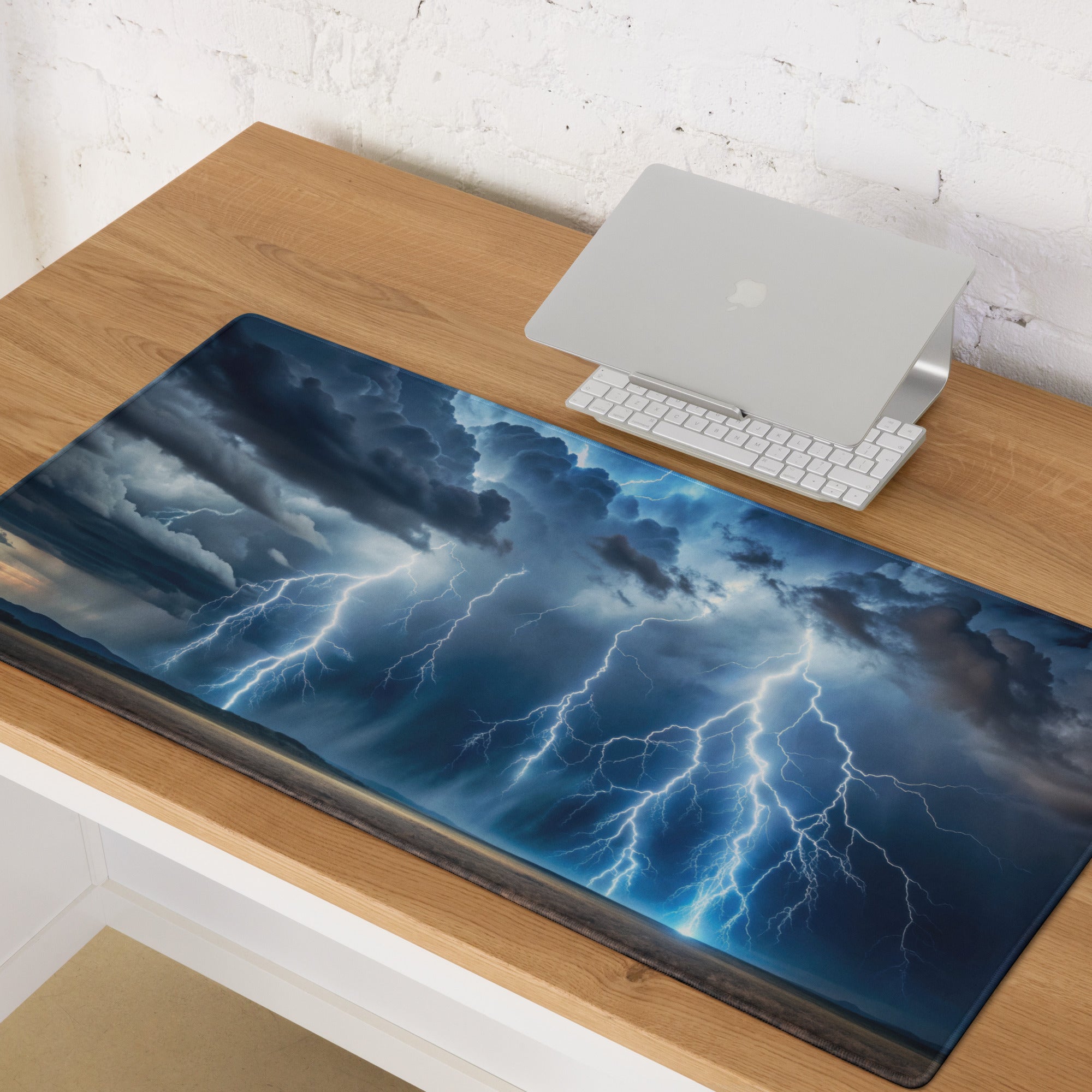 Storm Lightning Mouse Pad - Storm Lightning Blue Gray White Gaming Cinematic - Dramatic Modern Desk Mat Photography