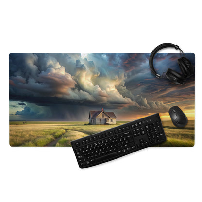 Cloudscape Home Office Mouse Pad - House In Field Clouds Blue Sunset Moody Sky Rustic Farmhouse Office Decor