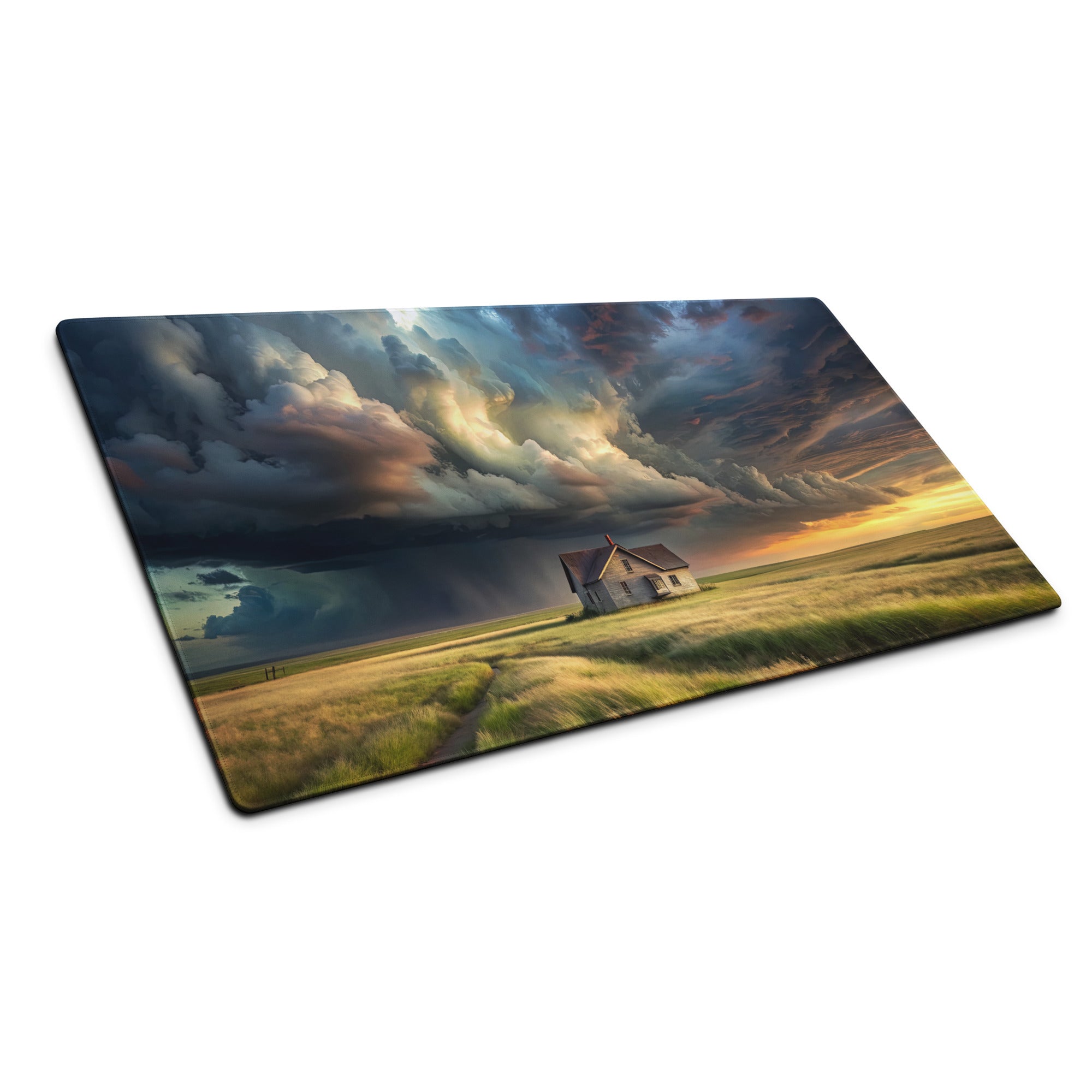Cloudscape Home Office Mouse Pad - House In Field Clouds Blue Sunset Moody Sky Rustic Farmhouse Office Decor