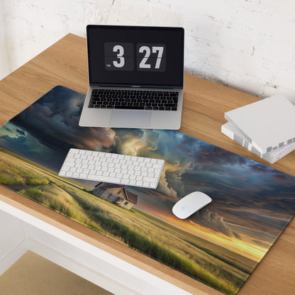 Cloudscape Home Office Mouse Pad - House In Field Clouds Blue Sunset Moody Sky Rustic Farmhouse Office Decor
