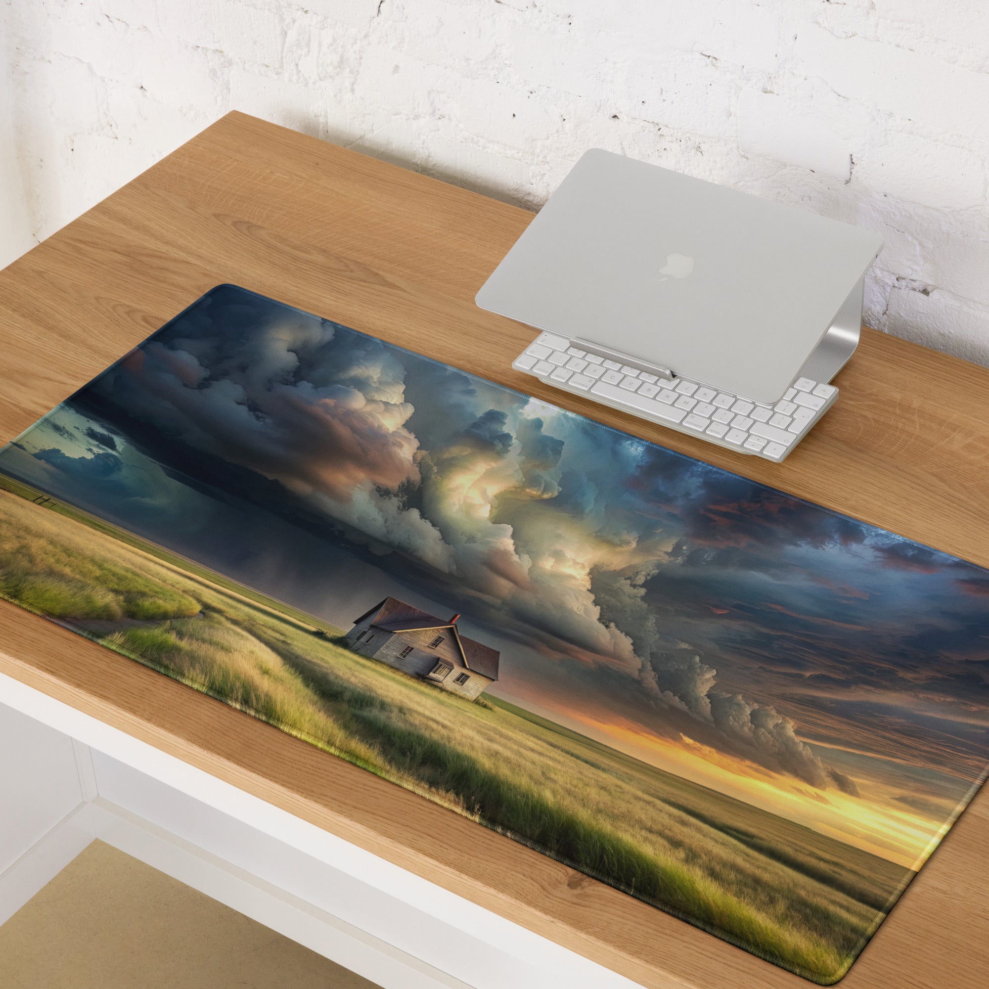Cloudscape Home Office Mouse Pad - House In Field Clouds Blue Sunset Moody Sky Rustic Farmhouse Office Decor