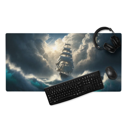 Stormbound Ship Oceanic Desk Mat - Ship Blue Navy Gaming Desk Mat Cinematic Digital Painting Moody Modern