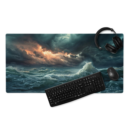 Stormy Ocean Mouse Pad - Stormy Ocean Waves Teal Navy Desk Gaming Moody Atmosphere Ocean Photography Print