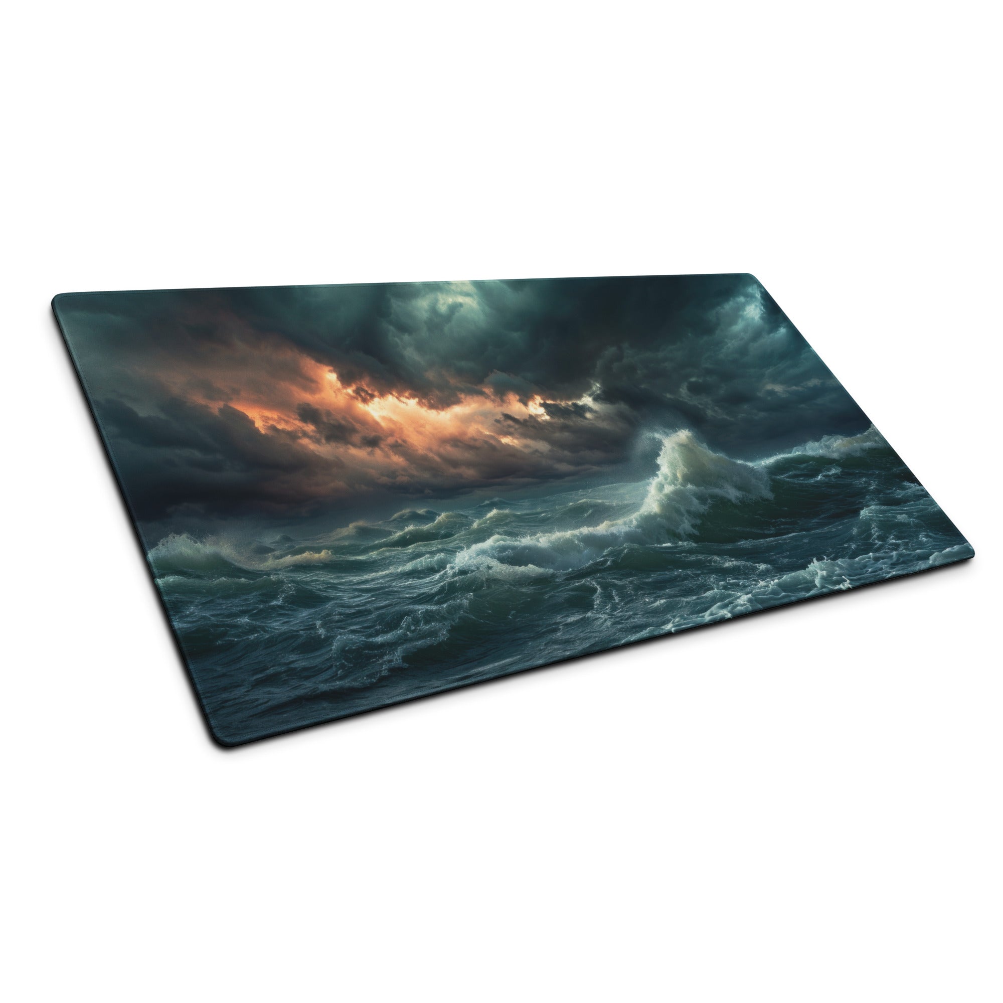 Stormy Ocean Mouse Pad - Stormy Ocean Waves Teal Navy Desk Gaming Moody Atmosphere Ocean Photography Print