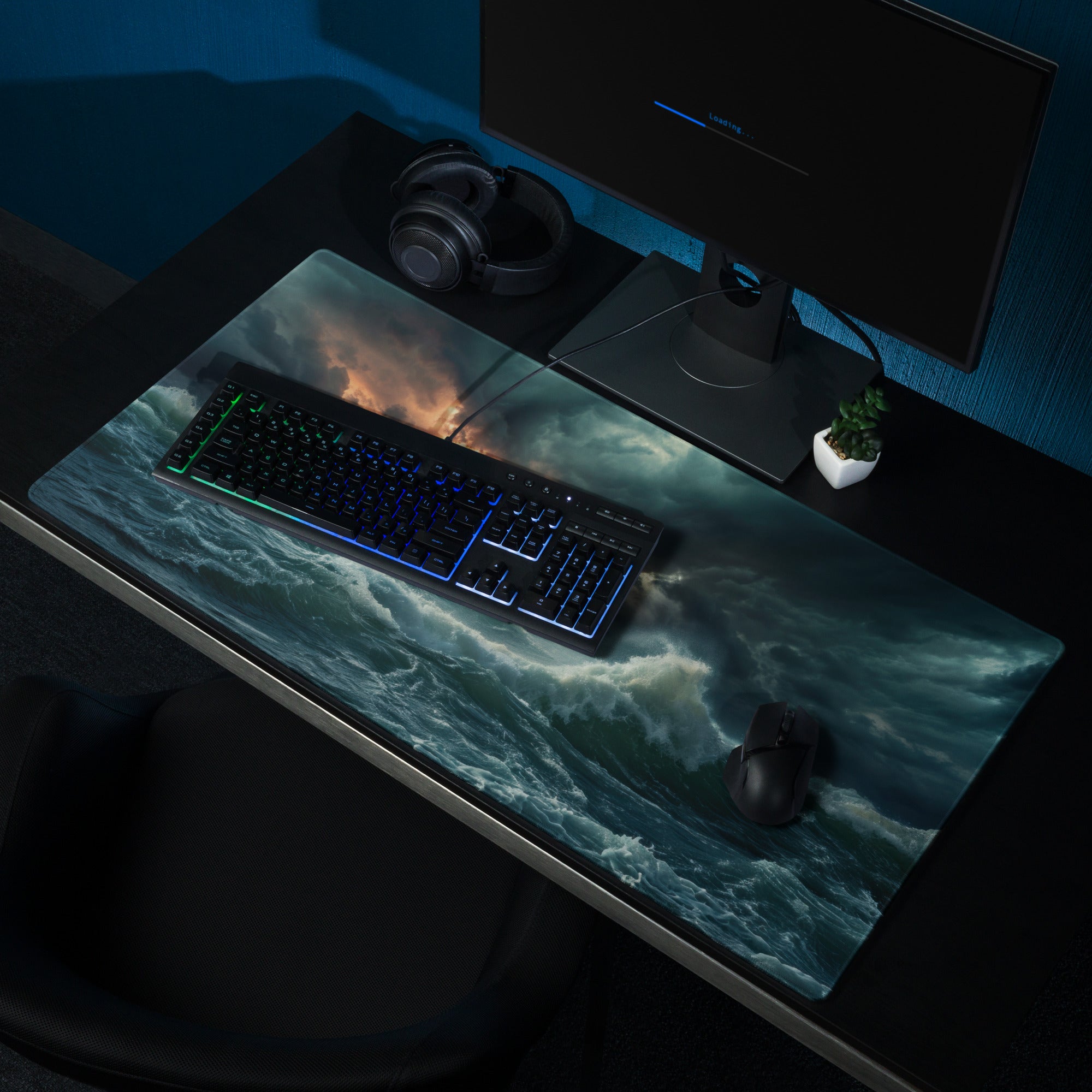 Stormy Ocean Mouse Pad - Stormy Ocean Waves Teal Navy Desk Gaming Moody Atmosphere Ocean Photography Print